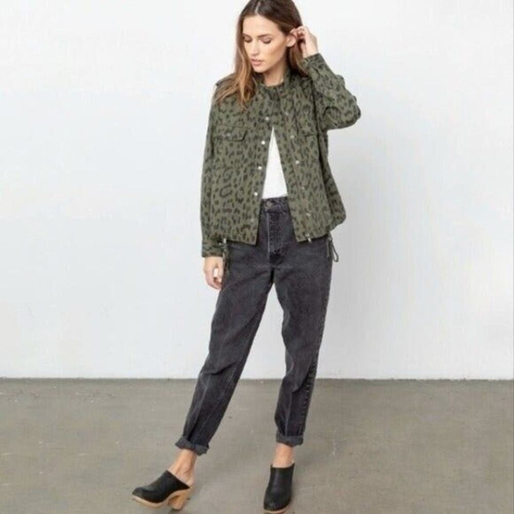 Rails Collins Jacket Linen Green Moto Utility Leopard Print Anthropologie , XS - Picture 1 of 7